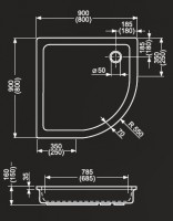 Roltechnik sprchová vanička HAWAII 900 x 900 x 160 mm čtvrtkruh R550 bílá akrylátová 8000026